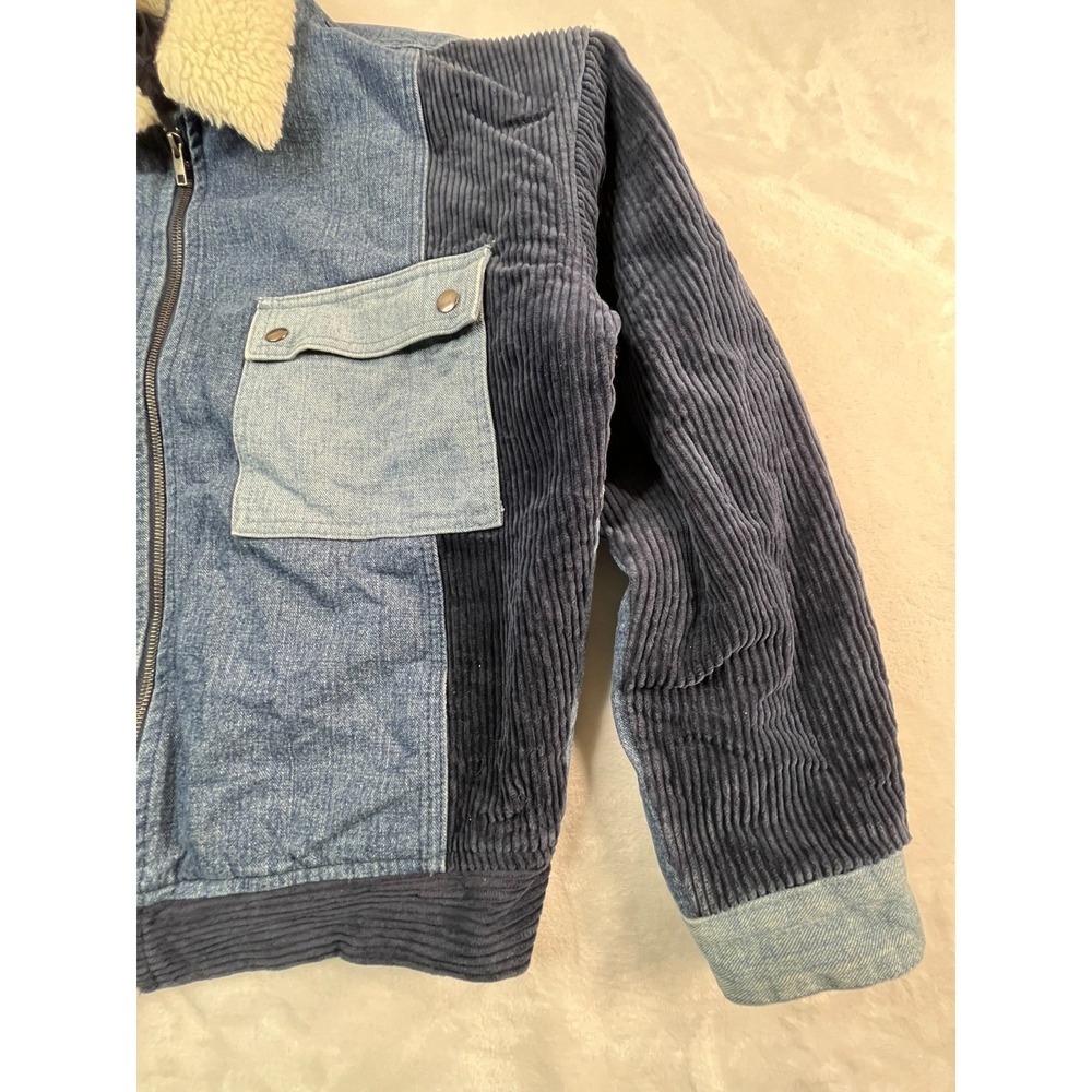 ASOS Mens S Jacket Blue Denim Patch Corduroy‎ Deep Pile Fleece Collar Lined - Picture 3 of 10